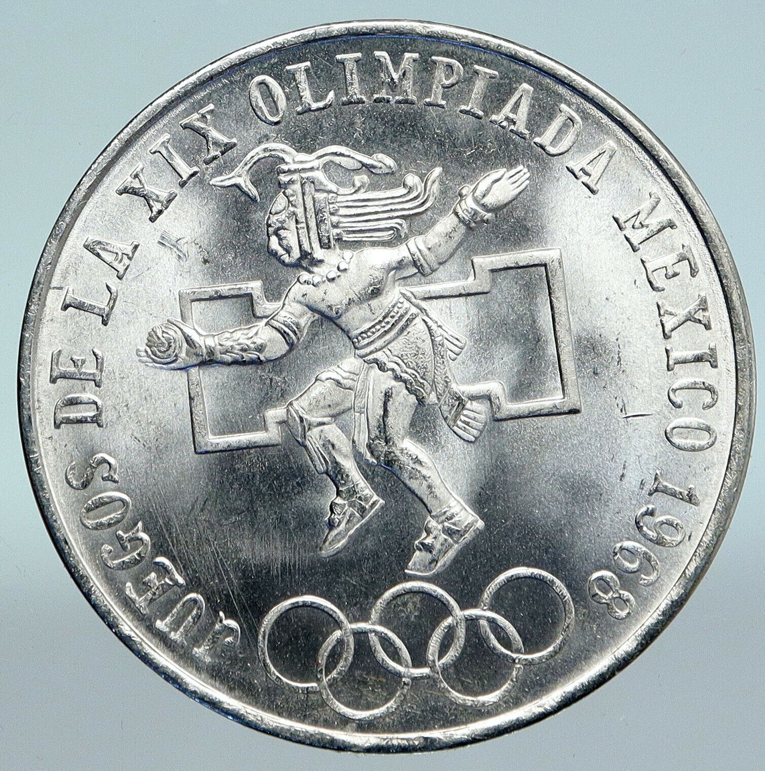 1968 Mexico XIX Olympic Games Aztec Ball Player BIG 25 Pesos Silver Coin i89661