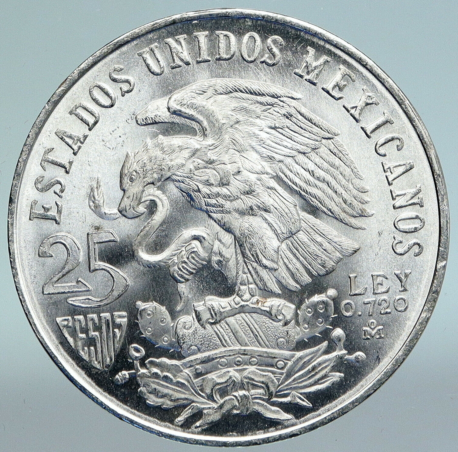 1968 Mexico XIX Olympic Games Aztec Ball Player BIG 25 Pesos Silver Coin i89661