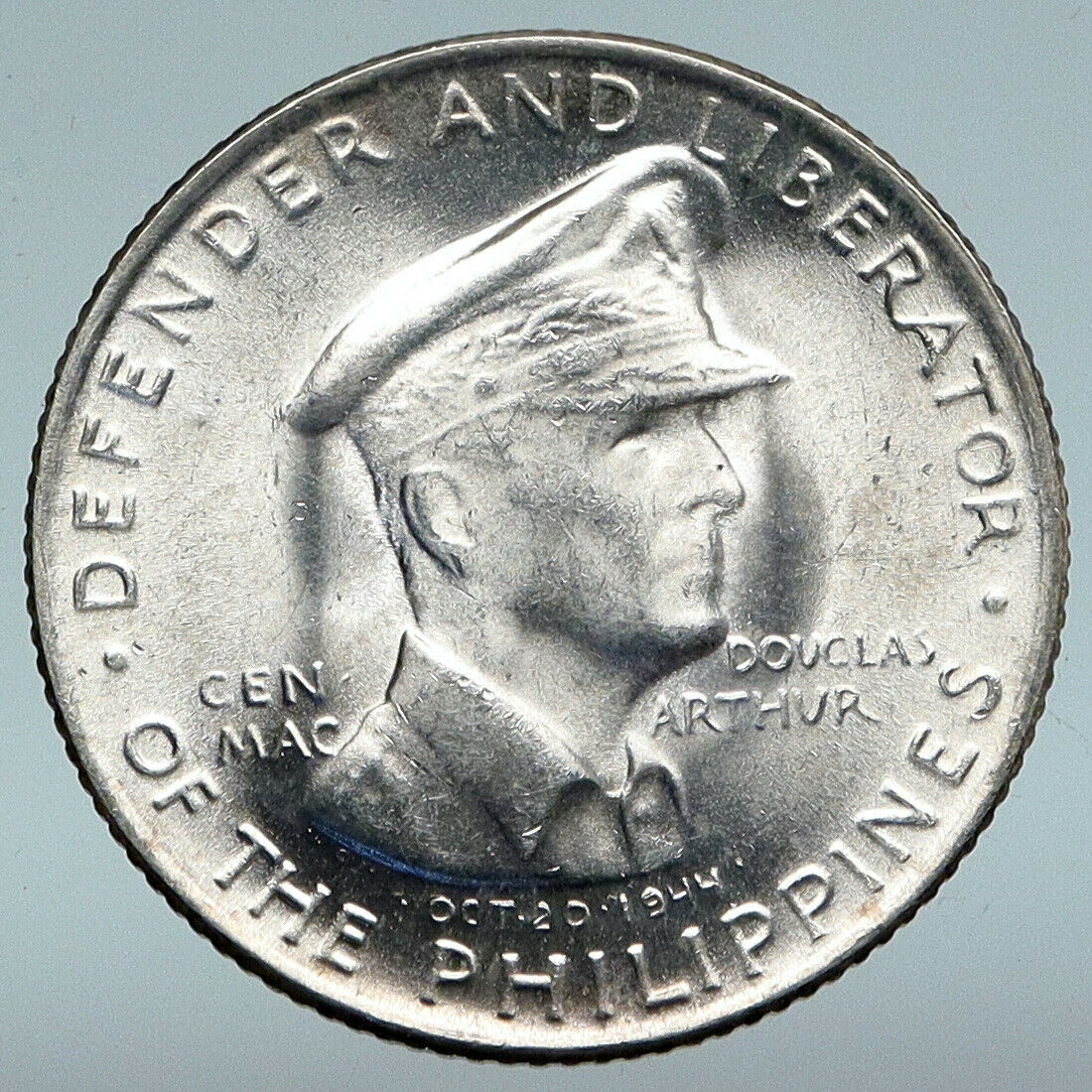 1947 PHILIPPINES w US WWII General DOUGLAS MACARTHUR Antique Silver Coin i89665