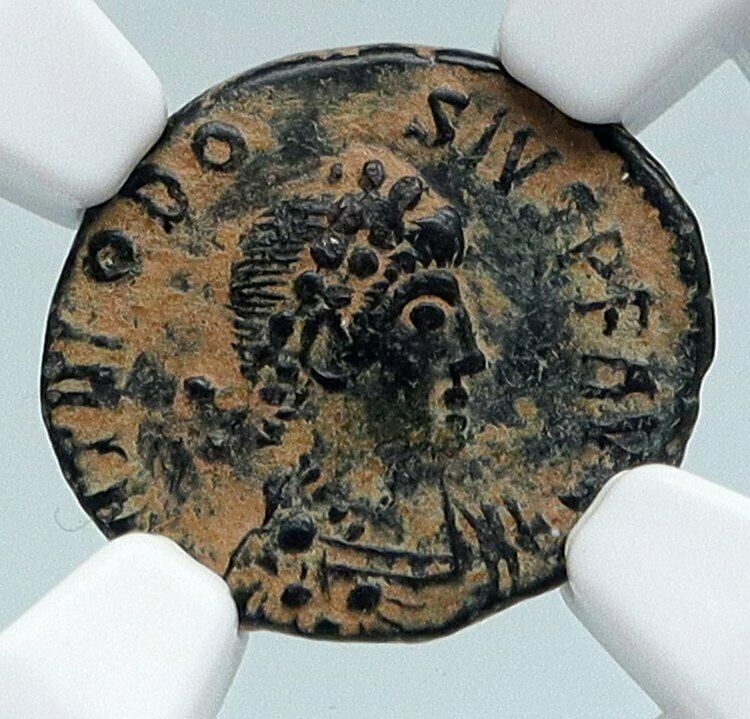 THEODOSIUS I the GREAT Authentic Ancient CHRISTIAN 388AD Roman Coin NGC i89508