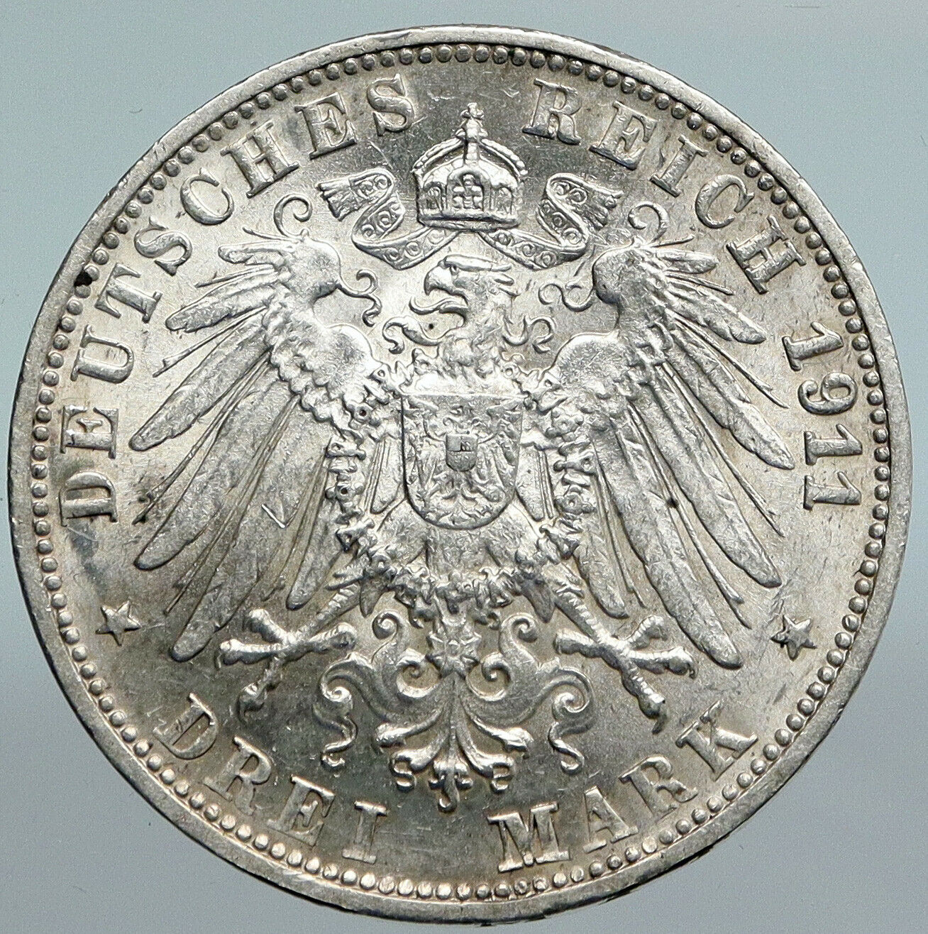 1911 WURTTEMBERG KINGDOM Germany WILHELM II Wedding Silver 3 Mark Coin i89903