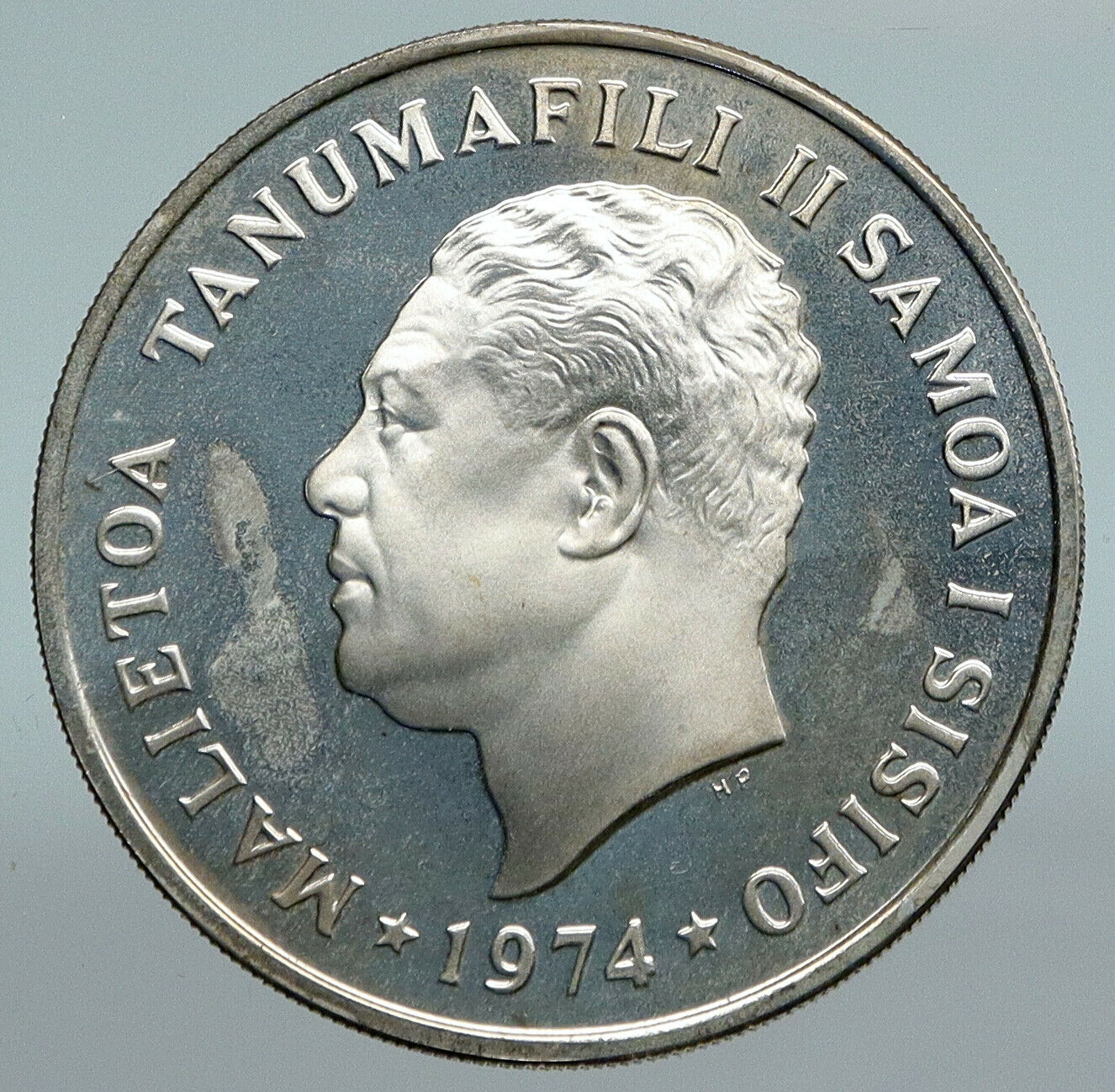 1974 SAMOA UK British Tanumafili II Palm Antique OLD Silver 50 Sene Coin i89880