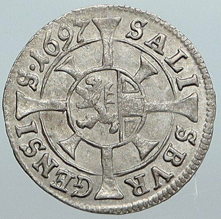 1697 AUSTRIA Bisphoric SALZBURG Johann Ernst von Thun Silver Kreuzer Coin i89044