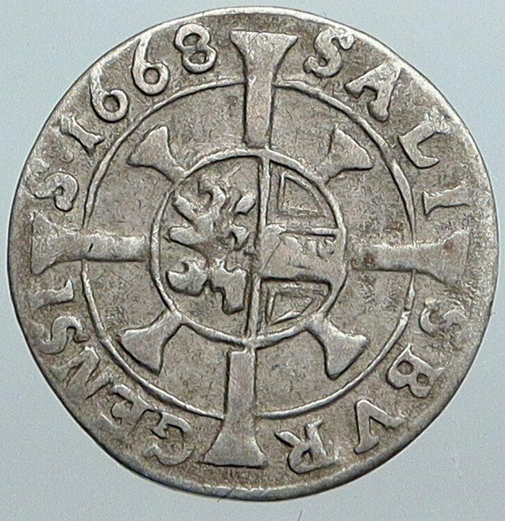 1668 AUSTRIA Salzburg BISHOPRIC Max Gandolf Kuenburg Silver Kreuzer Coin i89042