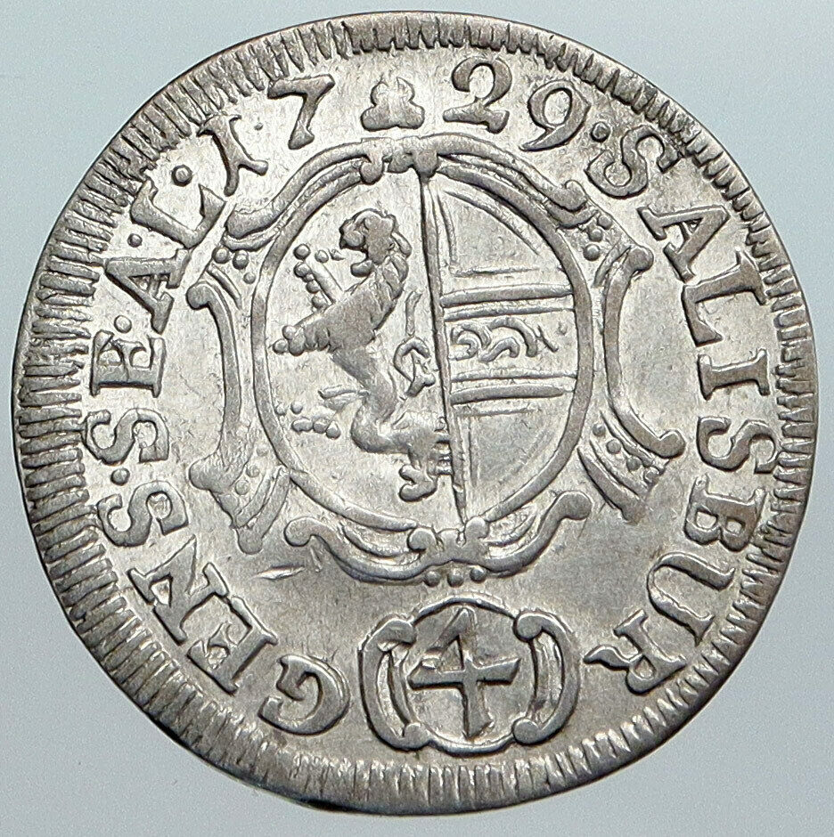 1729 AUSTRIA Salzburg PRINCE ARCHBISHOP ANTON FIRMIAN Silver 4 Krzer Coin i89045