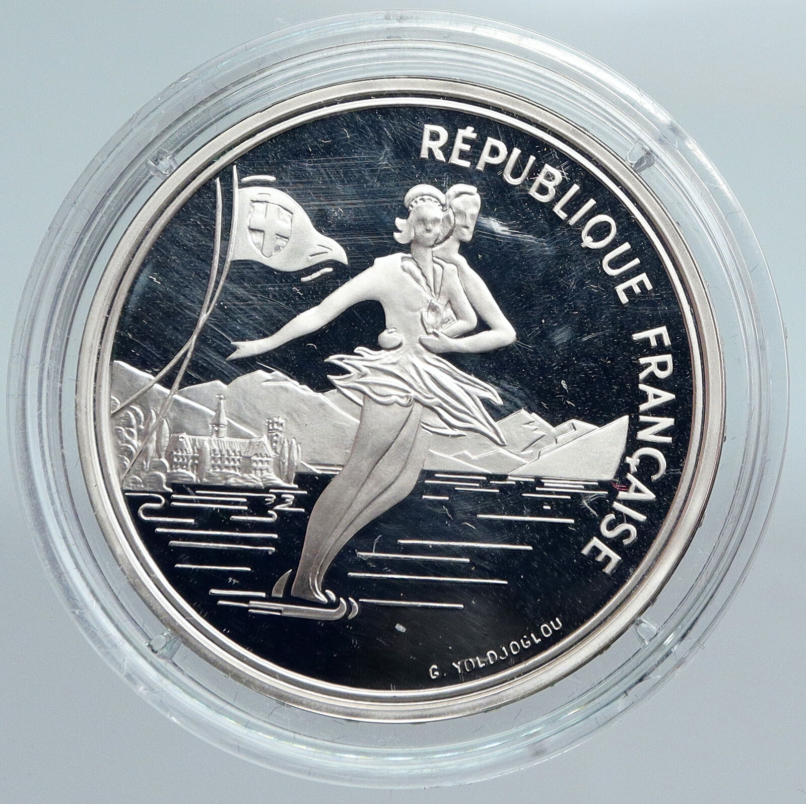 1989 FRANCE Figure Skating 1992 Olympics OLD Proof Silver 100 Francs Coin i89937