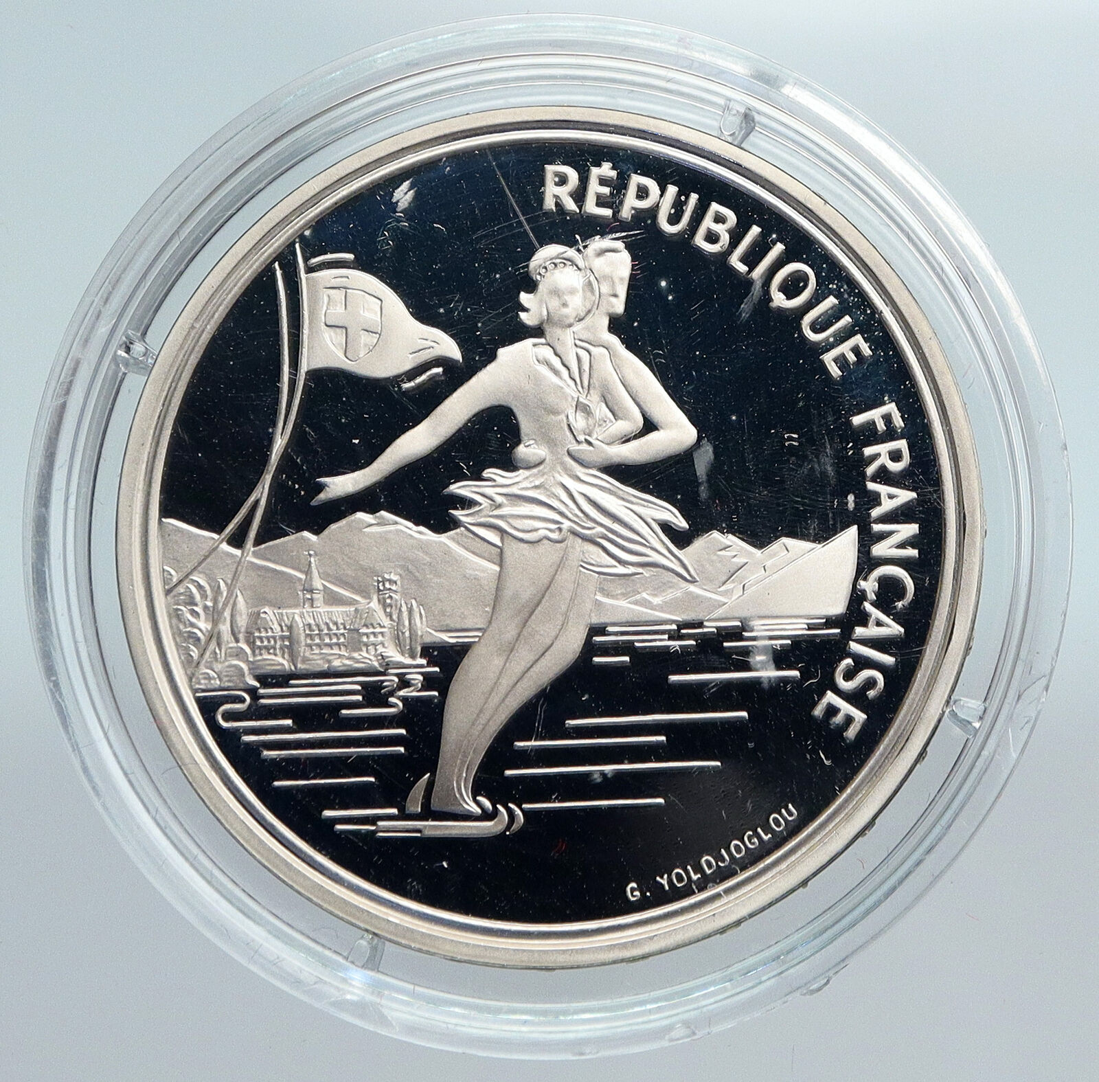 1989 FRANCE Figure Skating 1992 Olympics OLD Proof Silver 100 Francs Coin i89932