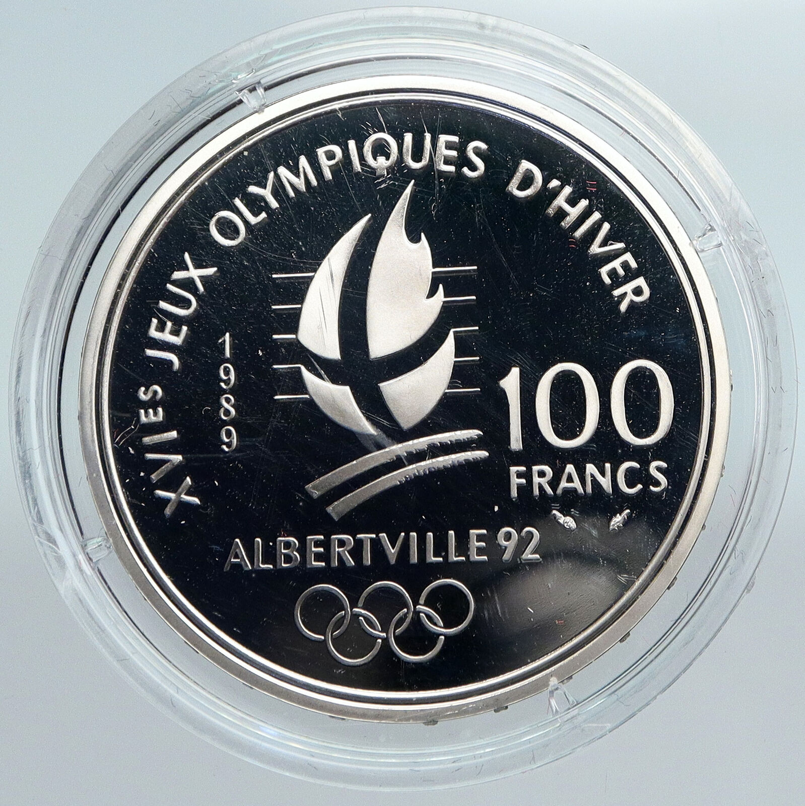 1989 FRANCE Figure Skating 1992 Olympics OLD Proof Silver 100 Francs Coin i89932