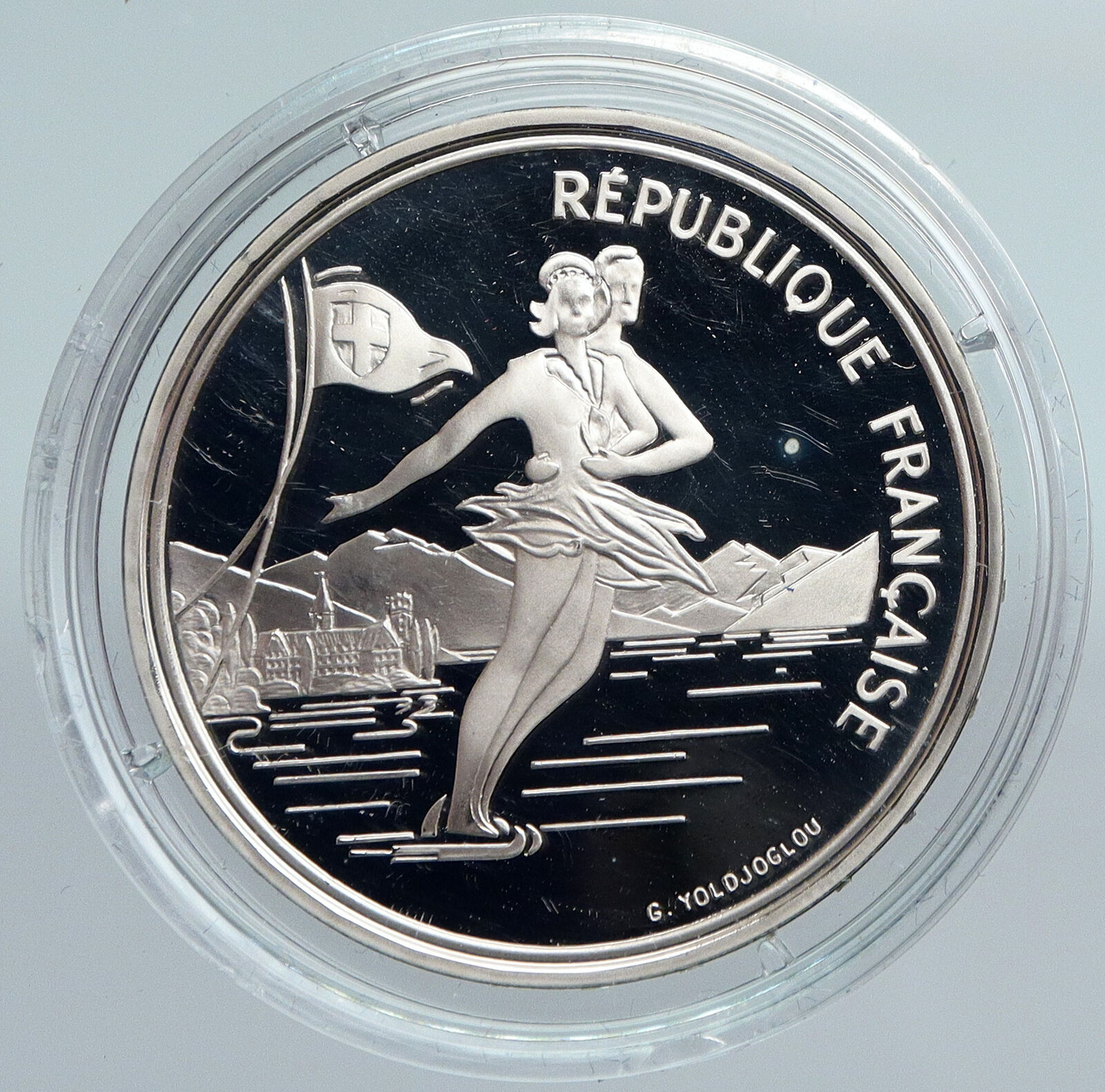 1989 FRANCE Figure Skating 1992 Olympics OLD Proof Silver 100 Francs Coin i89935