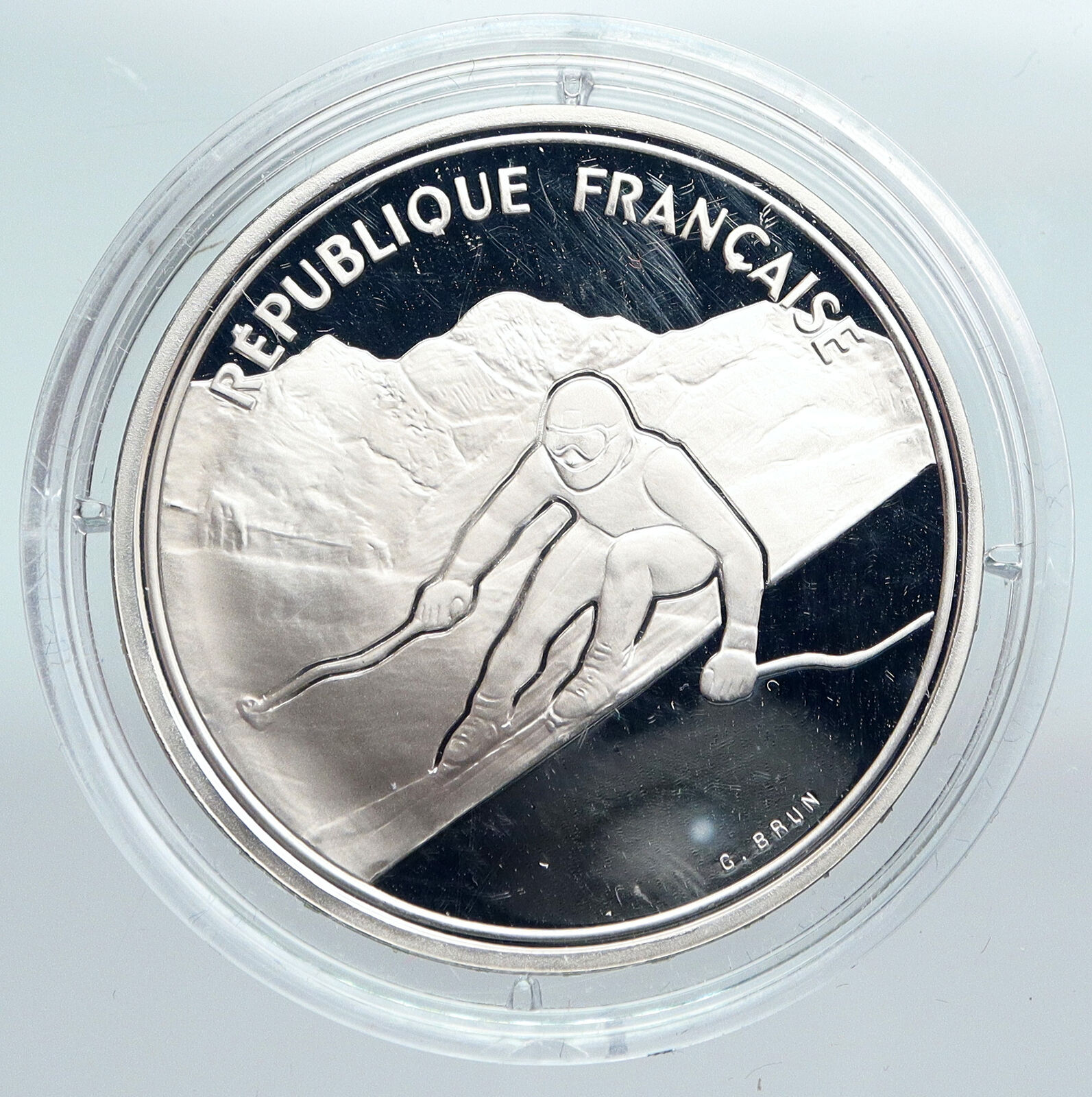 1989 FRANCE Alpine Skiing 1992 Olympics OLD Proof Silver 100 Francs Coin i89934