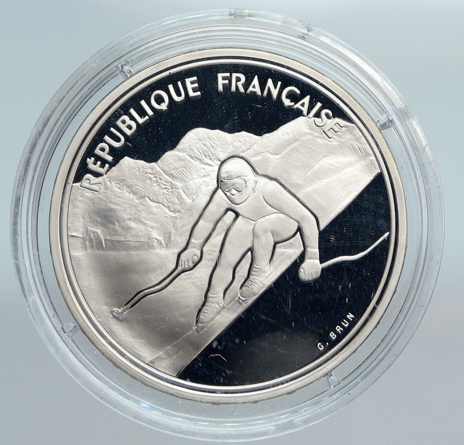 1989 FRANCE Alpine Skiing 1992 Olympics OLD Proof Silver 100 Francs Coin i89929