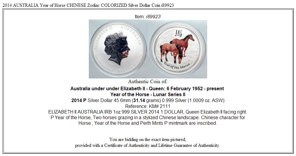 2014 AUSTRALIA Year of Horse CHINESE Zodiac COLORIZED Silver Dollar Coin i89923