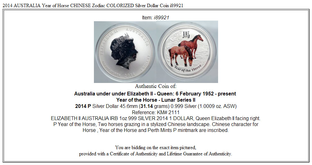 2014 AUSTRALIA Year of Horse CHINESE Zodiac COLORIZED Silver Dollar Coin i89921