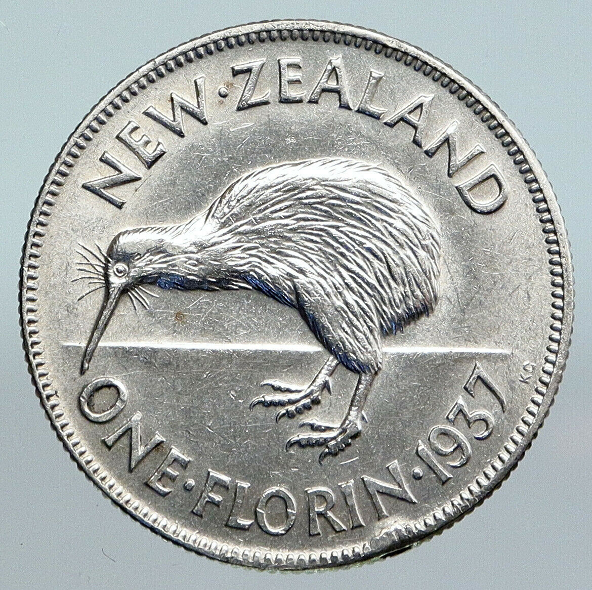 1937 NEW ZEALAND under UK King George V Silver Florin Coin w KIWI BIRD i89954