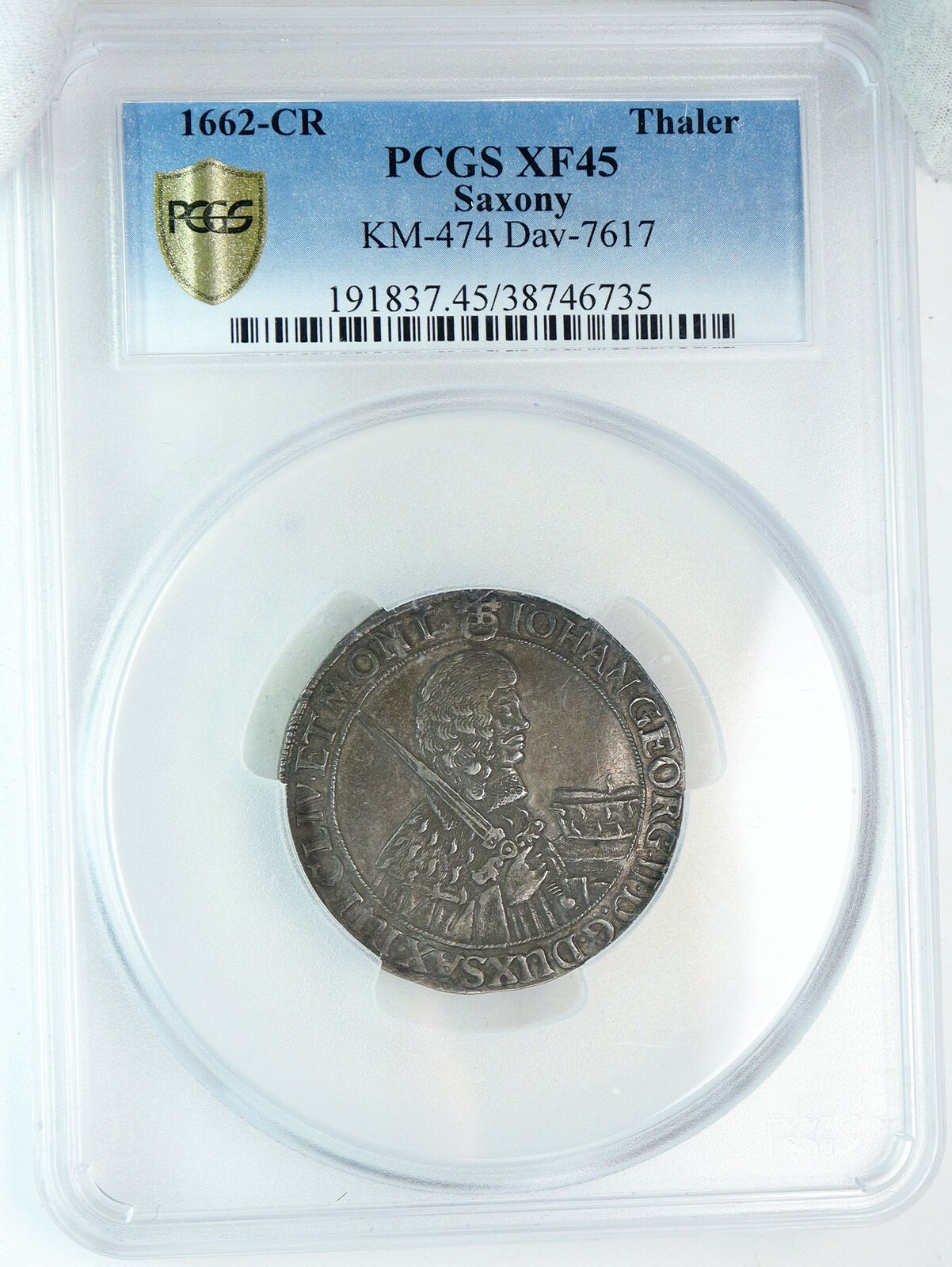 1662 GERMANY German States SAXONY KING JOHANN II Silver Thaler Coin PCGS i90005