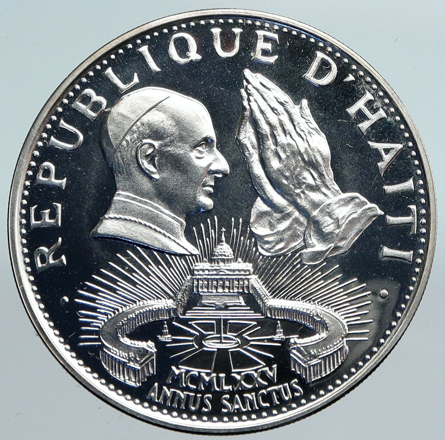 1974 HAITI Holy Pope Hands Praying St. Peter Proof Silver 50G Hatian Coin i89964