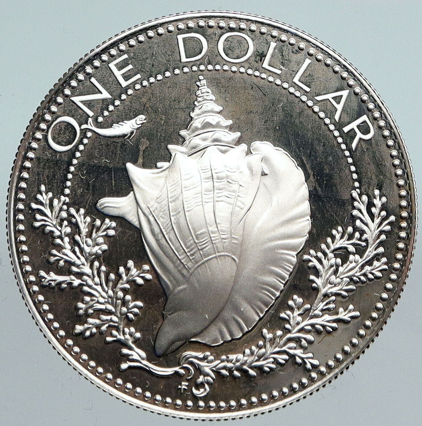 1975 BAHAMAS British Queen Elizabeth II CONCH SHELL Proof Silver $1 Coin i89967