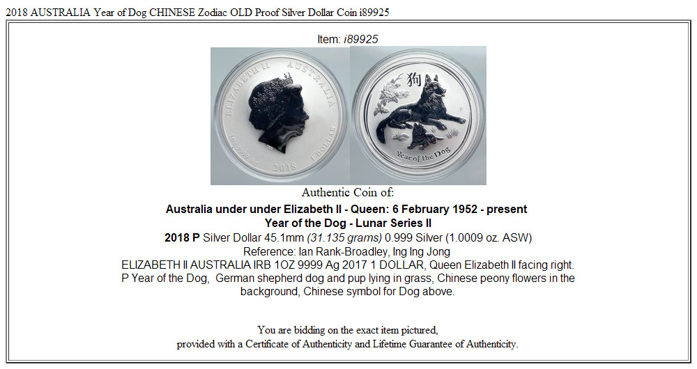 2018 AUSTRALIA Year of Dog CHINESE Zodiac OLD Proof Silver Dollar Coin i89925