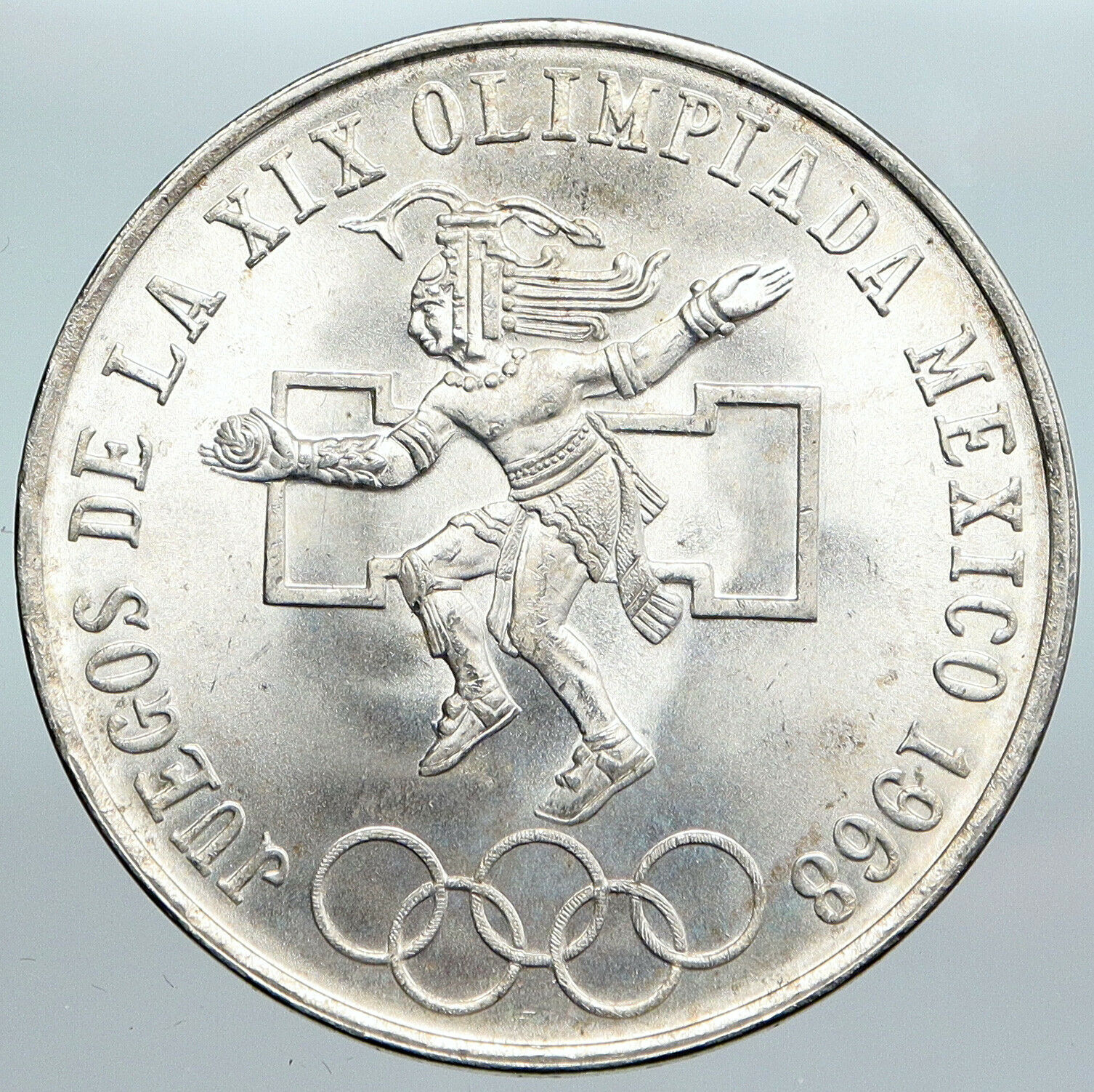 1968 Mexico XIX Olympic Games Aztec Ball Player BIG 25 Pesos Silver Coin i89961