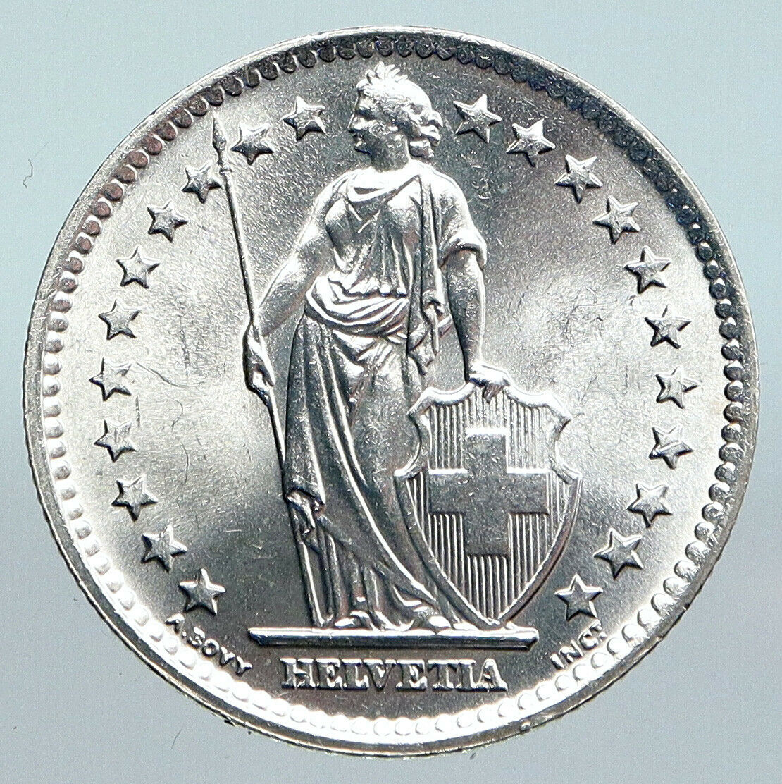 1965 SWITZERLAND - HELVETIA Symbolizes SWISS Nation SILVER 2 Francs Coin i89950