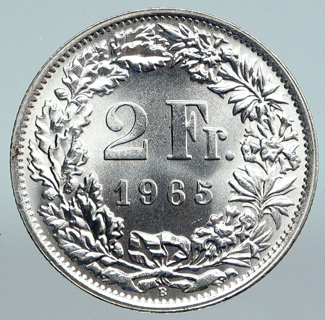 1965 SWITZERLAND - HELVETIA Symbolizes SWISS Nation SILVER 2 Francs Coin i89950