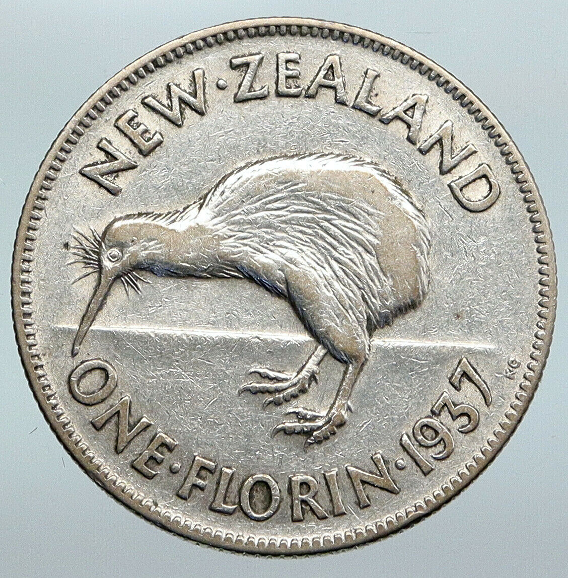 1937 NEW ZEALAND under UK King George V Silver Florin Coin w KIWI BIRD i89960