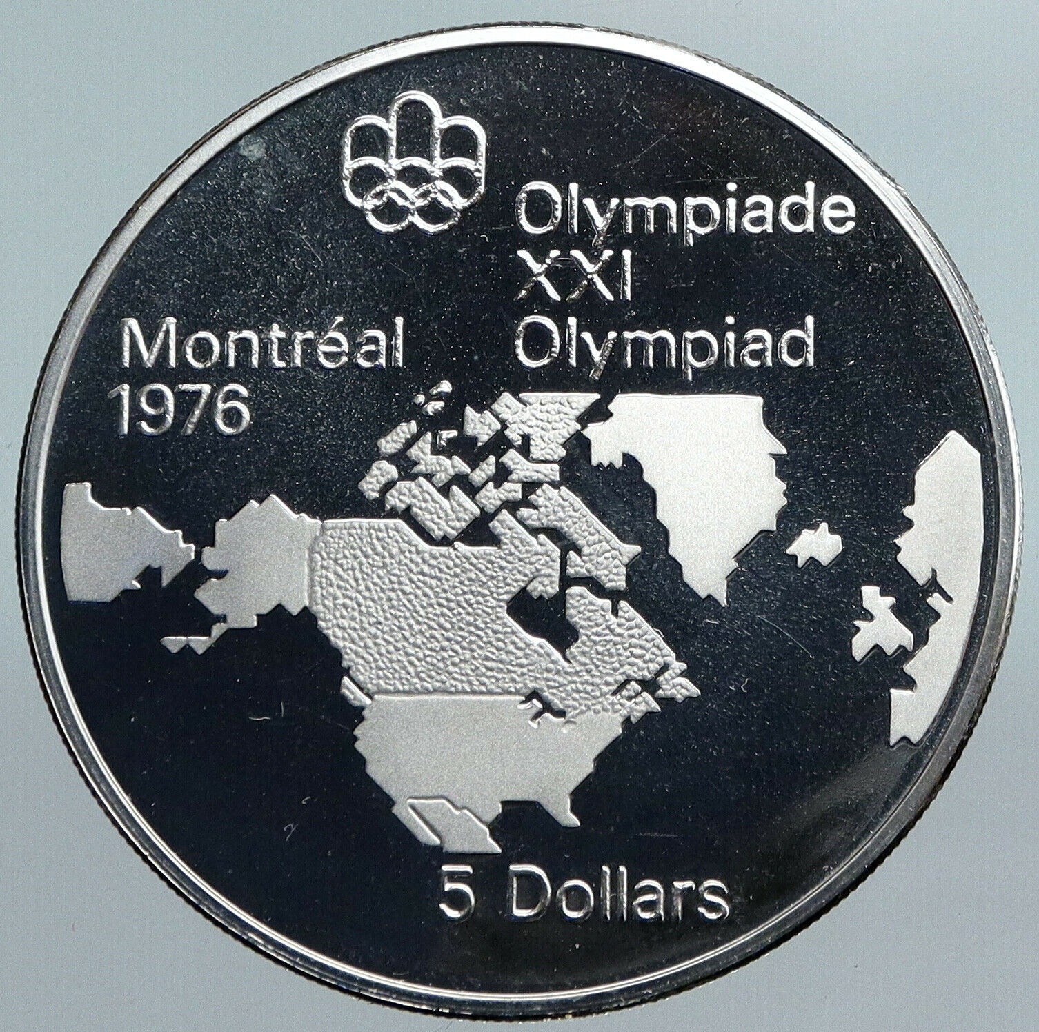 1973 CANADA Elizabeth II Olympics Montreal World Map Proof Silver $5 Coin i89977