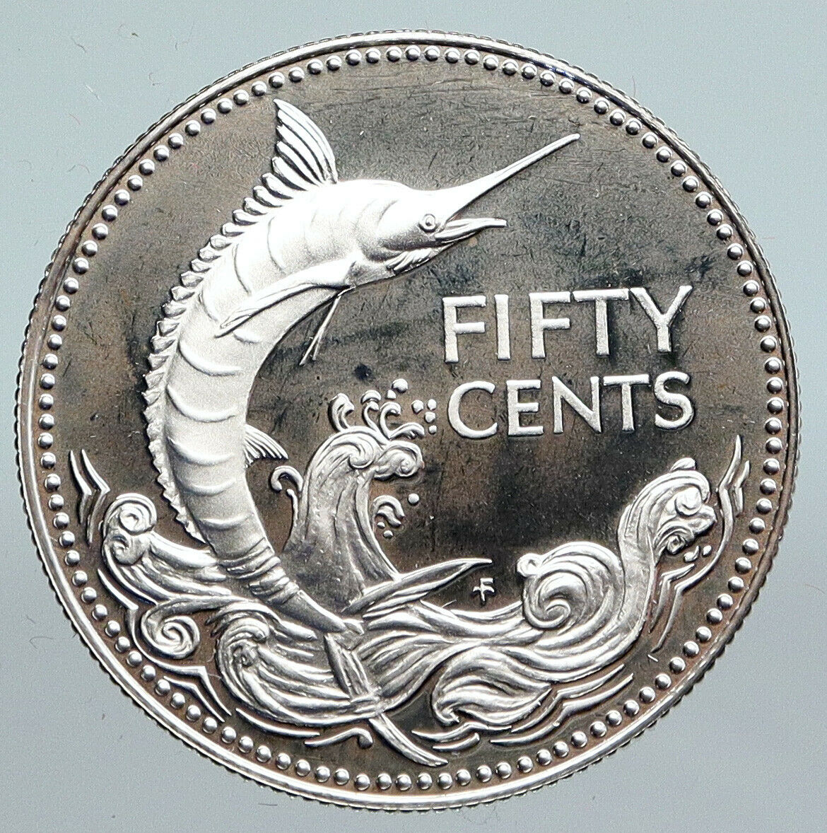 1975 BAHAMAS UK Queen Elizabeth II Marlin Proof Silver Coin 50 Cents Coin i89972