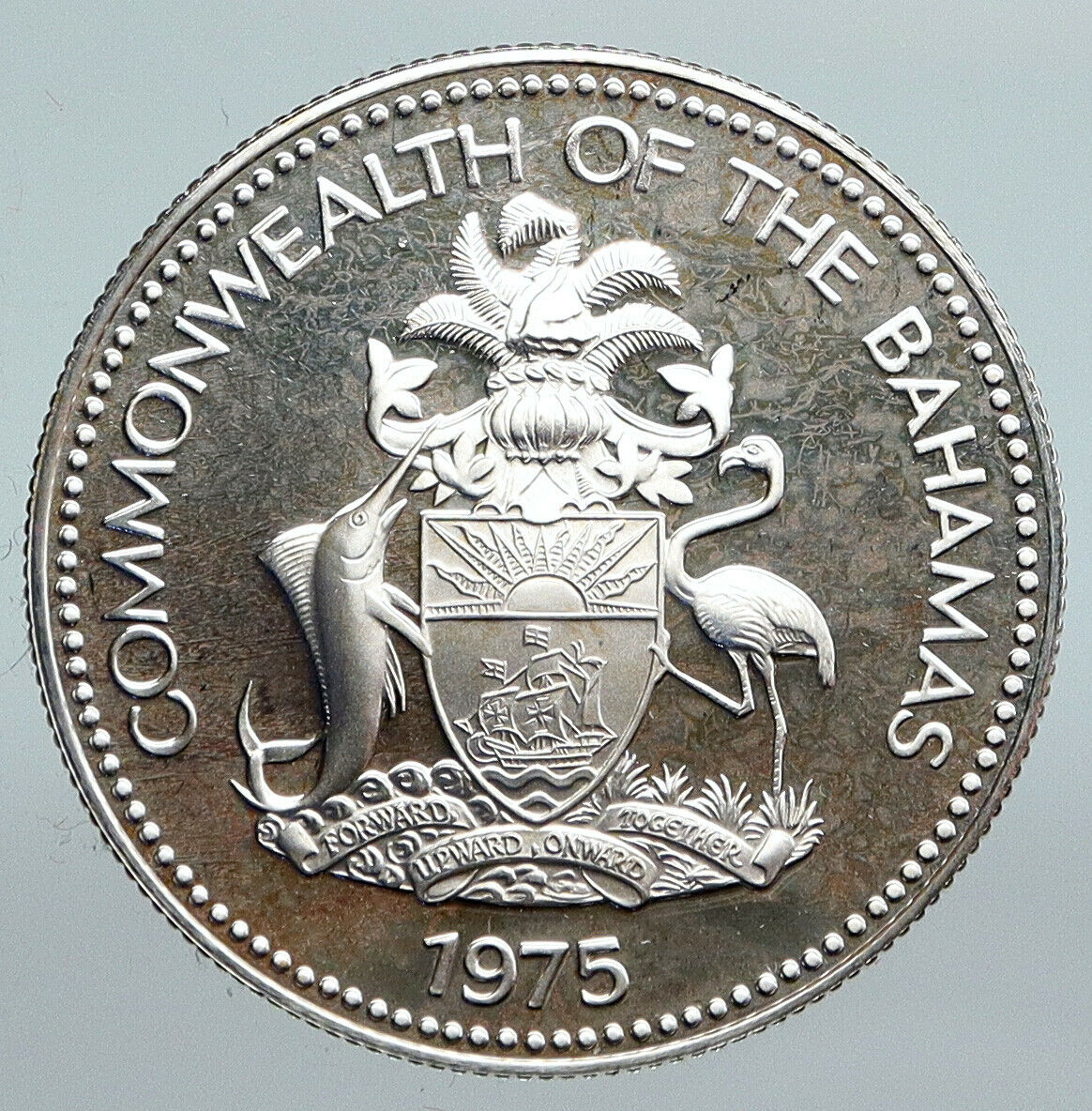 1975 BAHAMAS UK Queen Elizabeth II Marlin Proof Silver Coin 50 Cents Coin i89972