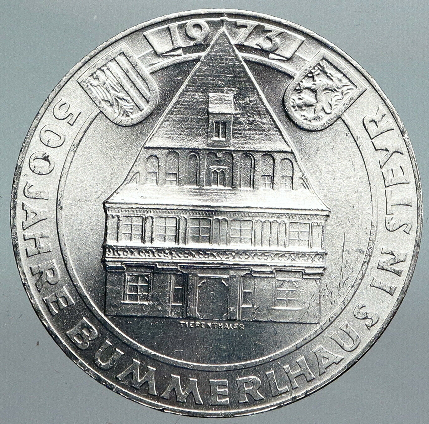 1973 AUSTRIA Bummerlhaus Architecture Silver 50 Shillings Austrian Coin i89974