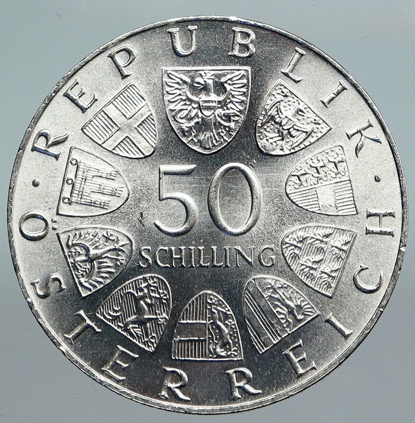 1973 AUSTRIA Bummerlhaus Architecture Silver 50 Shillings Austrian Coin i89974