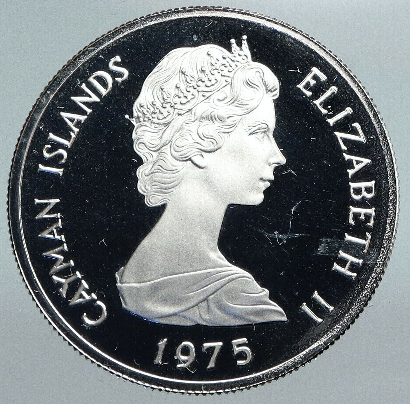 1972 CAYMAN ISLANDS Queen Elizabeth II w Flower Proof Silver Dollar Coin i89996