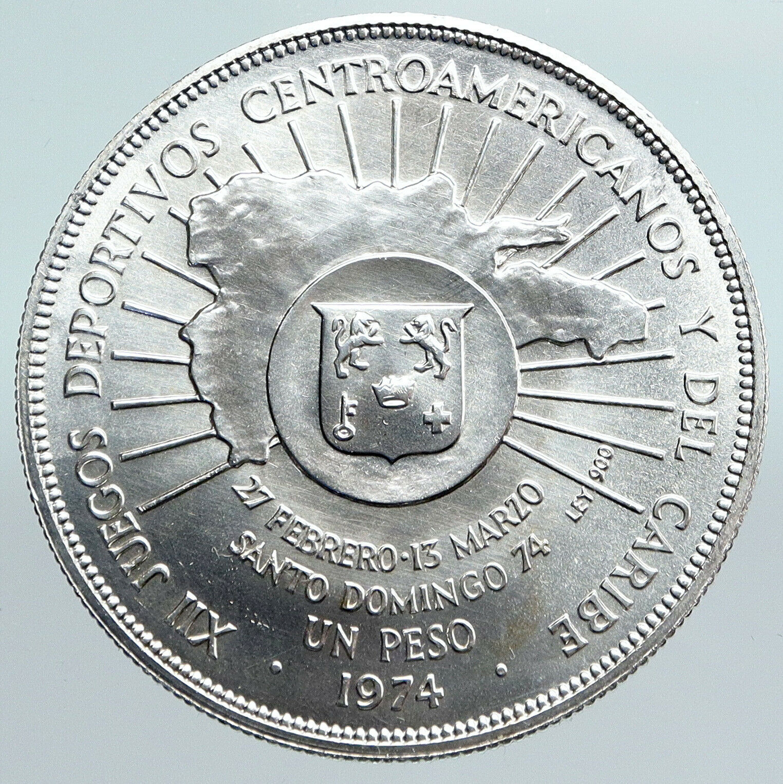 1974 DOMINICAN REPUBLIC 25th Yr Central Bank VINTAGE Silver Peso Coin i89991