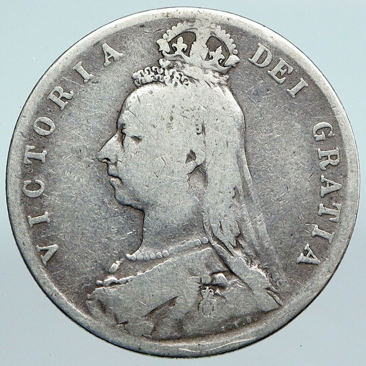 1890 UK Great Britain United Kingdom QUEEN VICTORIA 1/2 Crown Silver Coin i90024