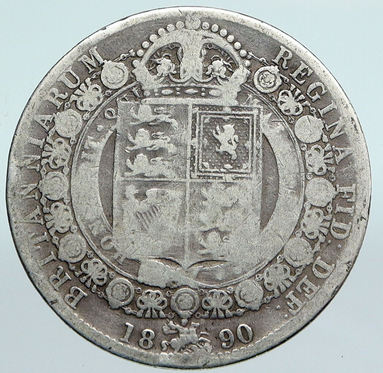 1890 UK Great Britain United Kingdom QUEEN VICTORIA 1/2 Crown Silver Coin i90024