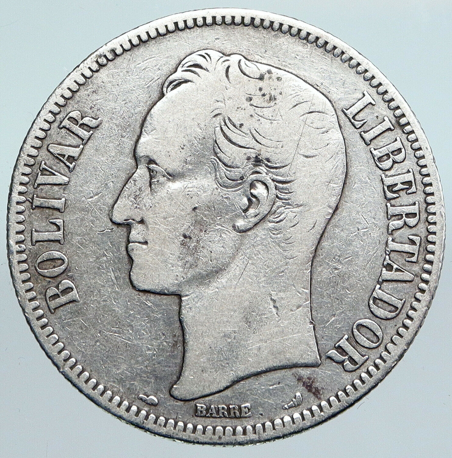 1900 Freemason President Simon Bolivar VENEZUELA Founder Silver 5 B Coin i90023