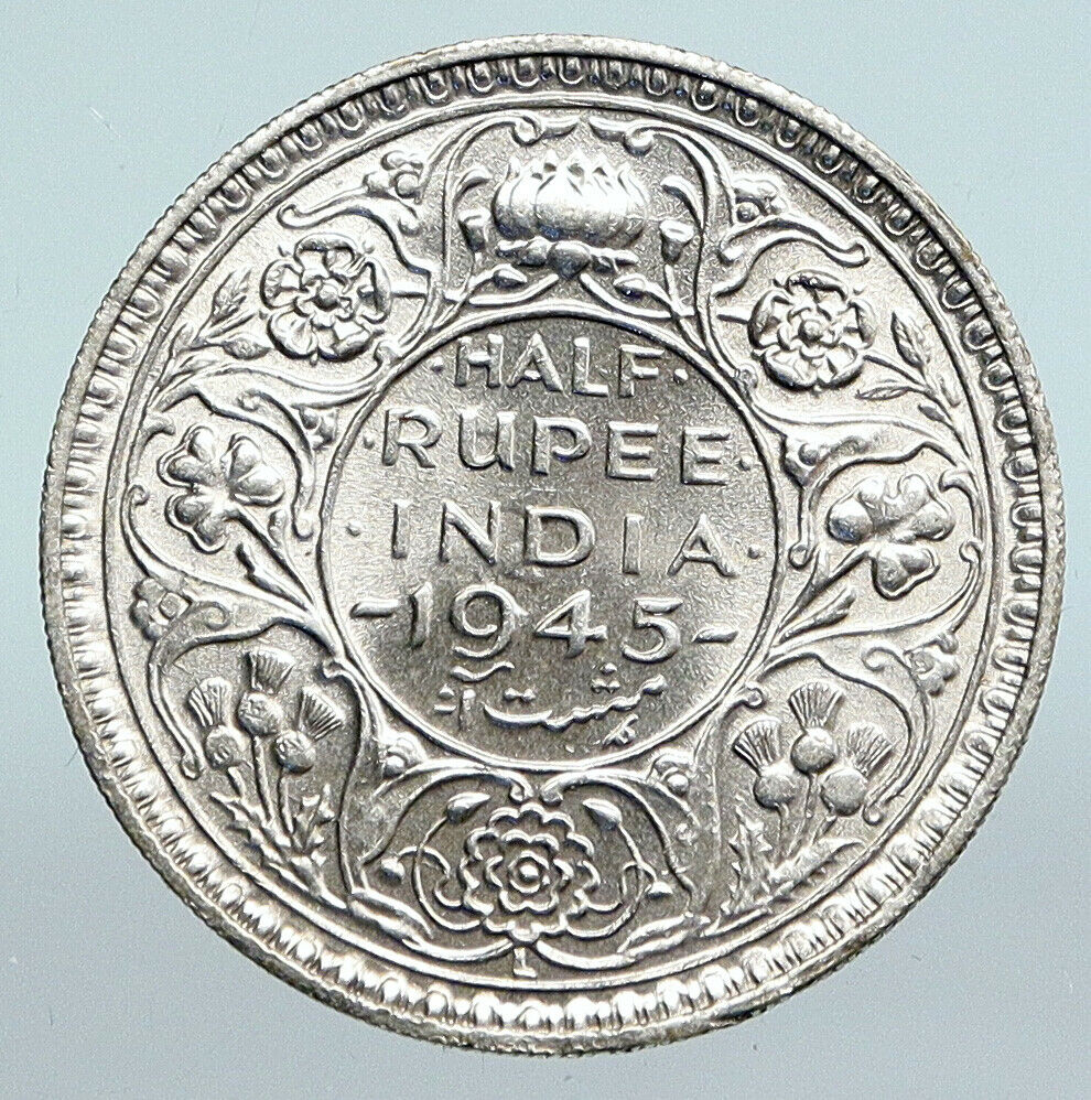 1945 L INDIA States UK George VI Antique OLD Silver 1/2 RUPEE Indian Coin i90026