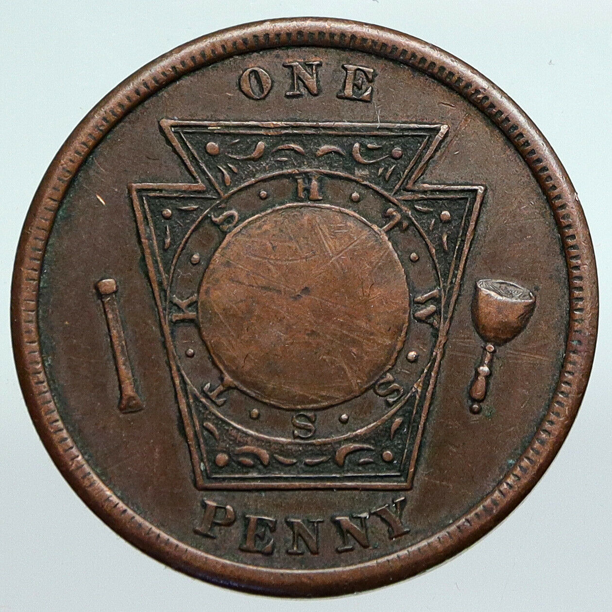 USA FREEMASON Athens PENNSYLVANIA Lodge No 293 OLD Penny Masonic Token i90626