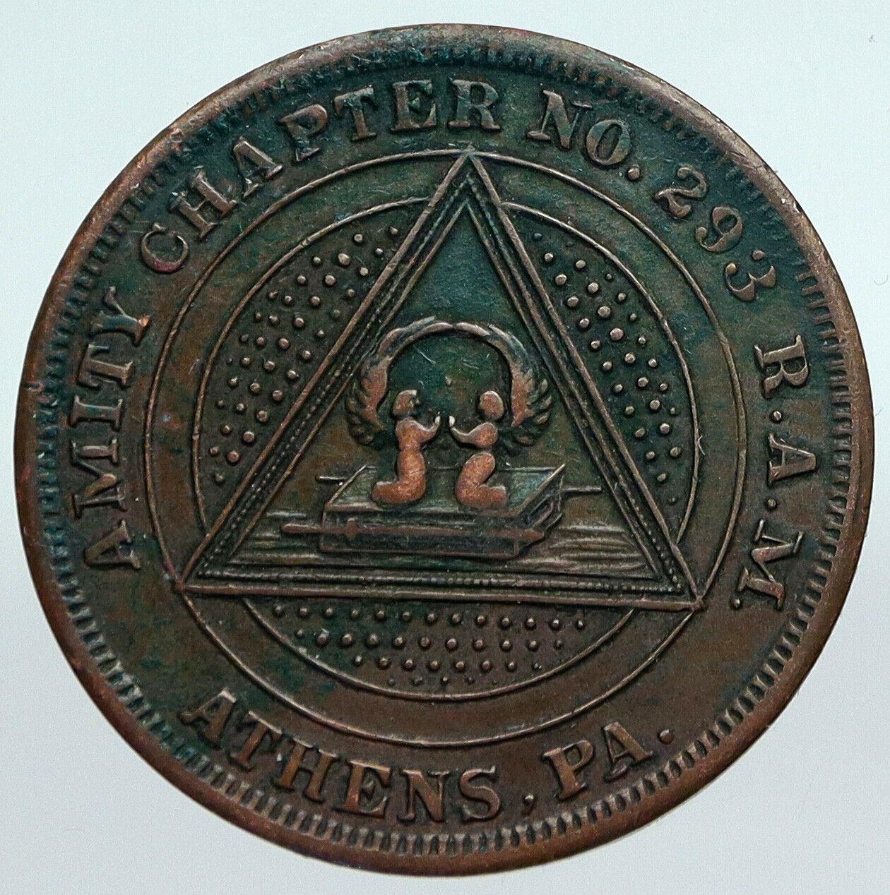 USA FREEMASON Athens PENNSYLVANIA Lodge No 293 OLD Penny Masonic Token i90626