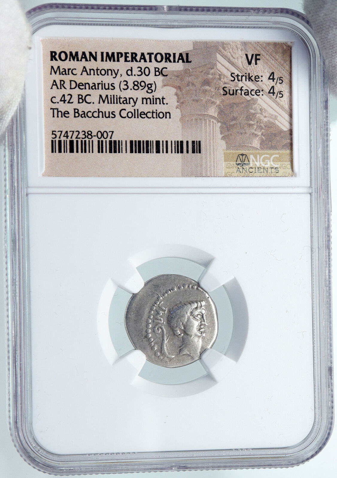 MARK ANTONY 42BC Military Mint Ancient Silver Roman DENARIUS Coin SOL NGC i87707