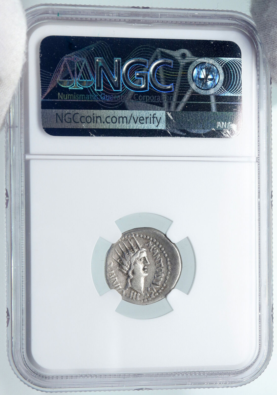 MARK ANTONY 42BC Military Mint Ancient Silver Roman DENARIUS Coin SOL NGC i87707