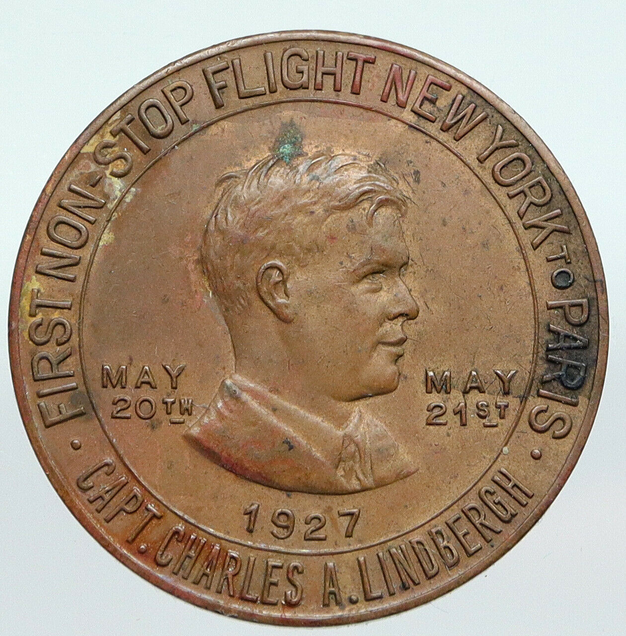 1927 UNITED STATES Charles Lindbergh New York to Paris FLIGHT Plane Medal i90599