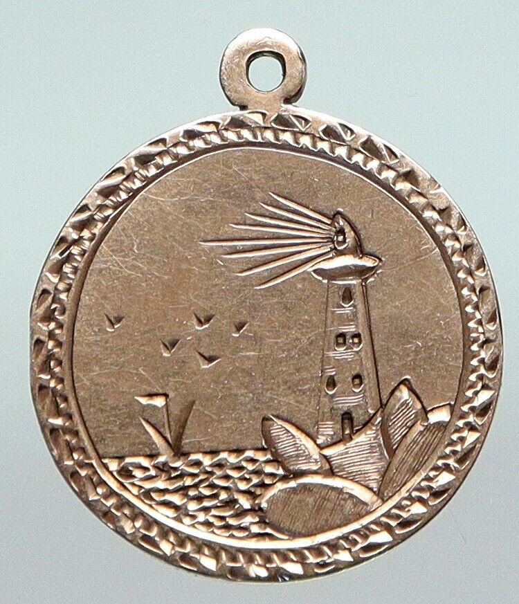 UNITED STATES USA Love LIGHTHOUSE Beach Sea VINTAGE OLD GOLD Medal Token i90615