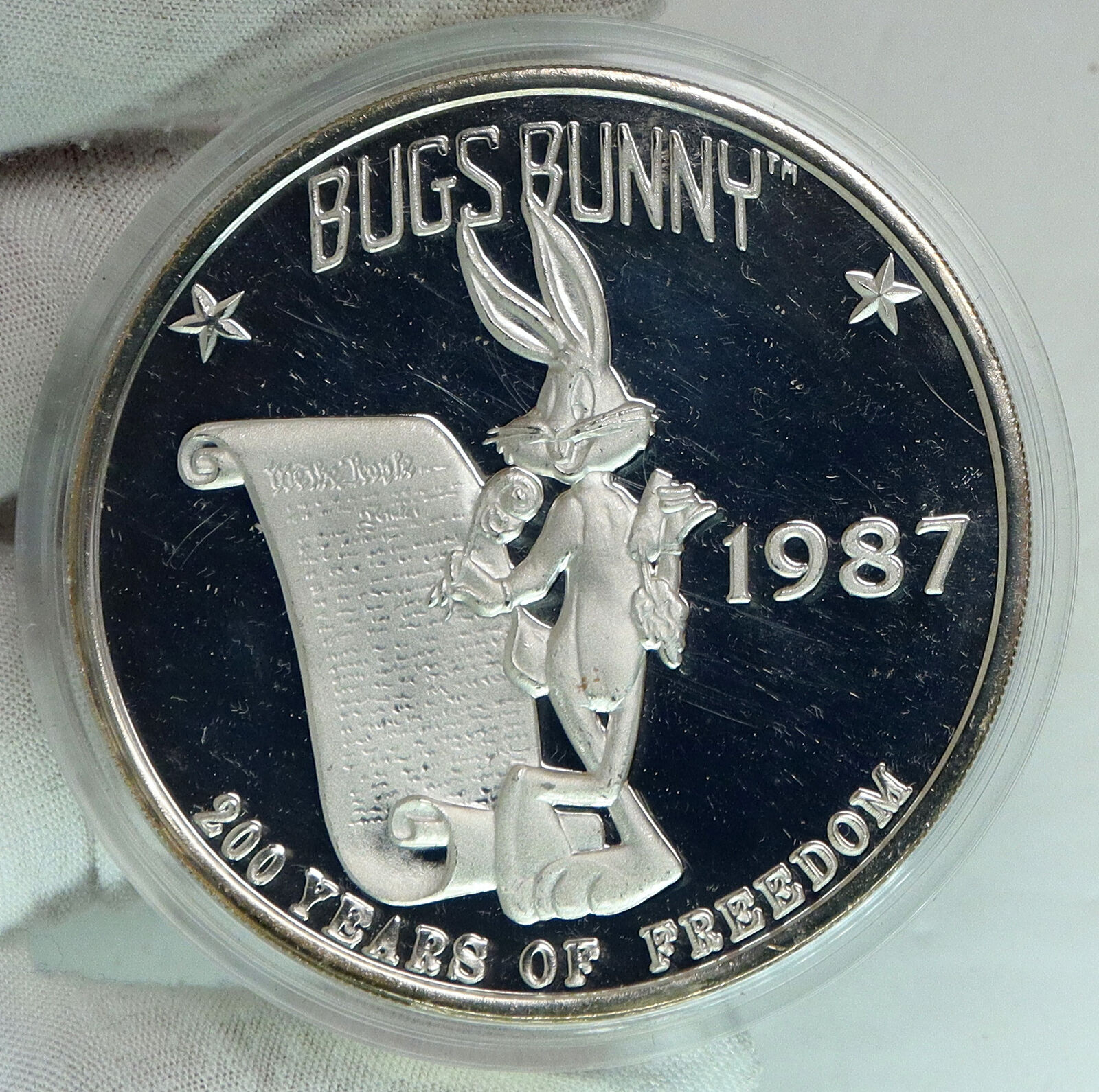 1987 UNITED STATES USA Looney Tunes BUGS BUNNY Freedom 5OZ Silver Medal i90693