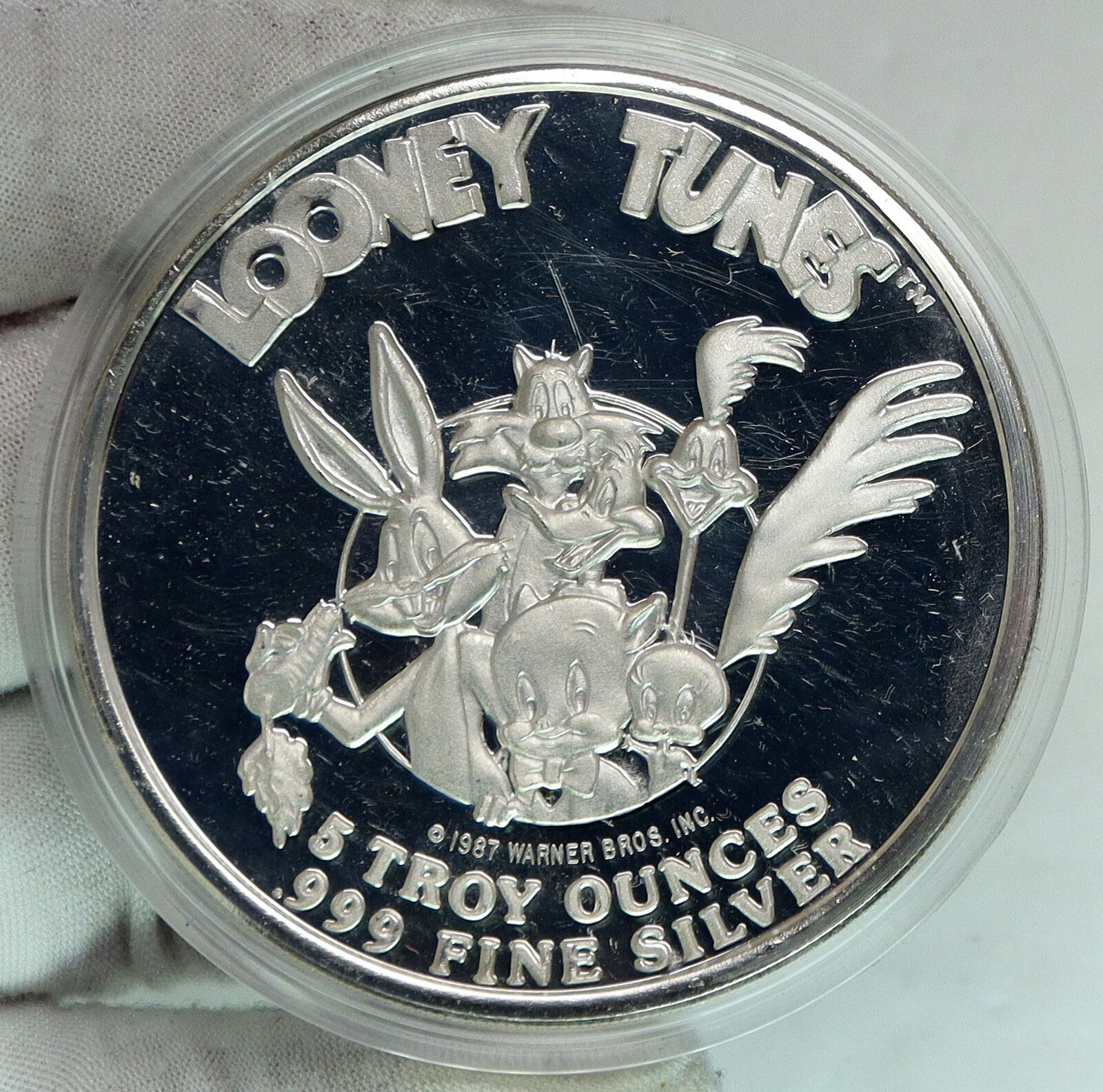 1987 UNITED STATES USA Looney Tunes BUGS BUNNY Freedom 5OZ Silver Medal i90693