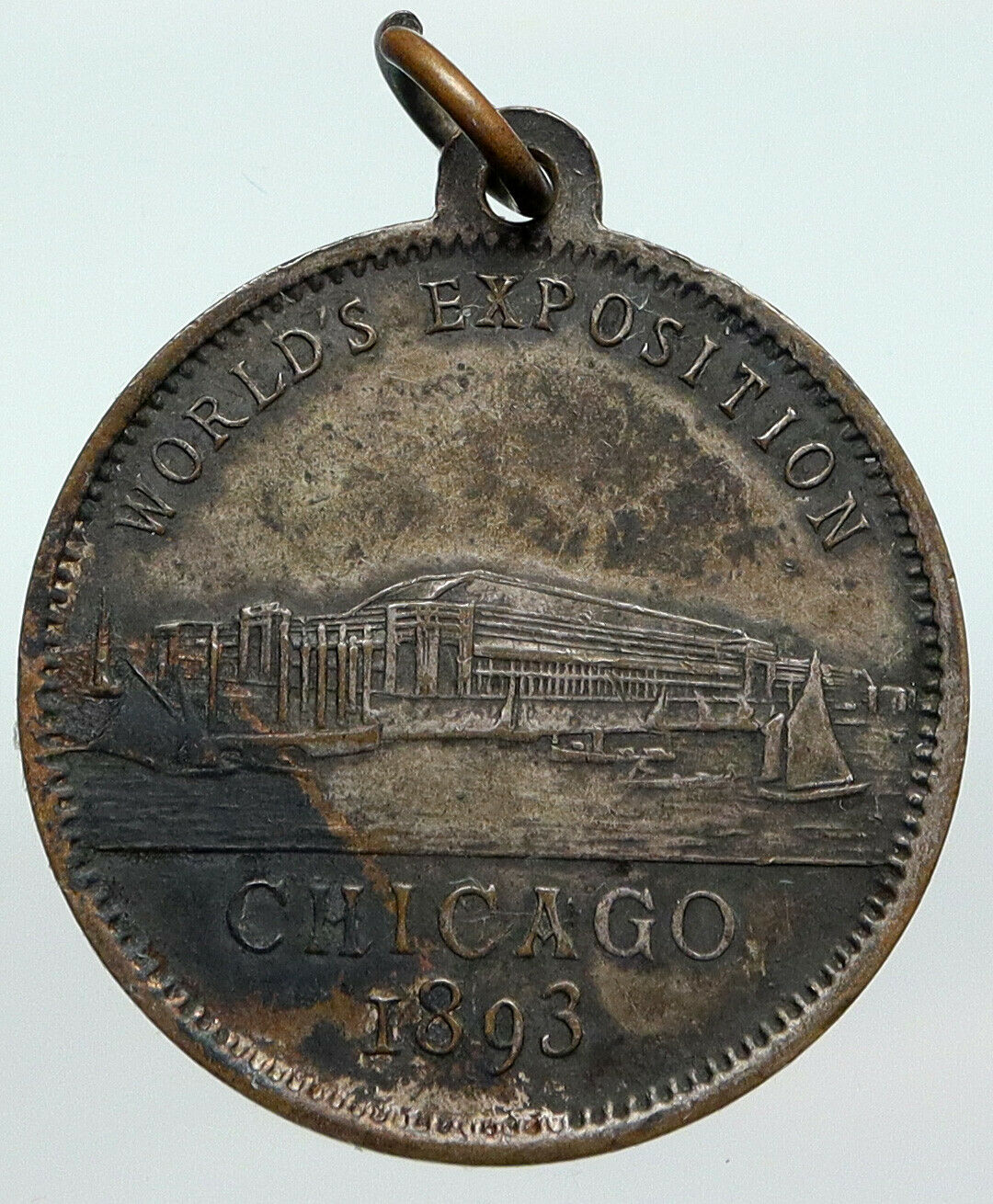 1893 USA COLUMBUS Exposition HARBOR & Ships VINTAGE ANTIQUE OLD Medal i90622