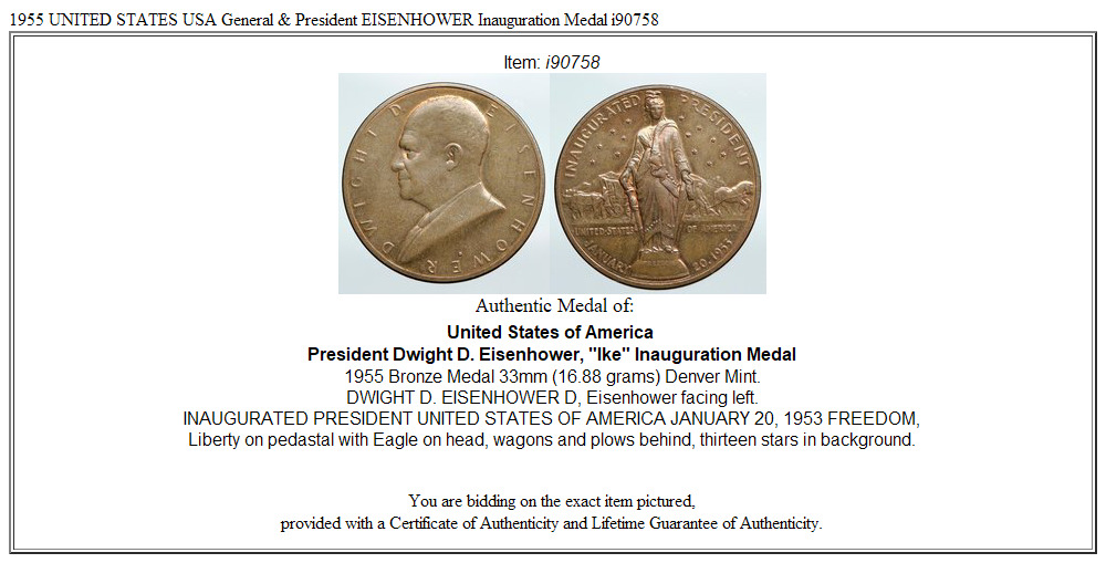 1955 UNITED STATES USA General & President EISENHOWER Inauguration Medal i90758