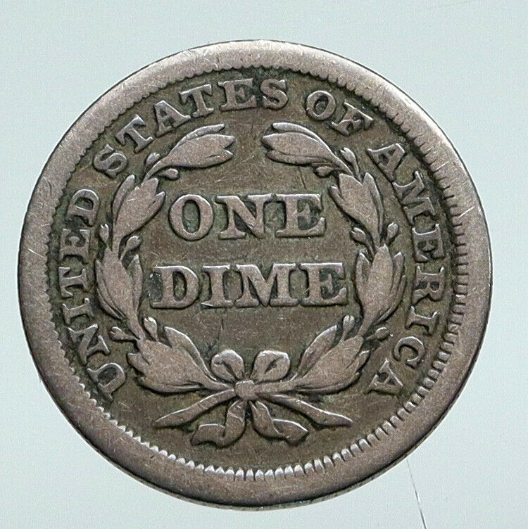 1853 UNITED STATES US Silver SEATED LIBERTY Vintage Antique OLD Dime Coin i90724