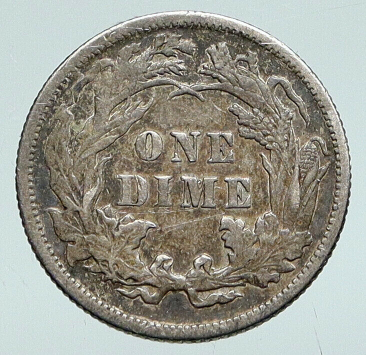 1889 UNITED STATES US Silver SEATED LIBERTY Vintage Antique OLD Dime Coin i90734