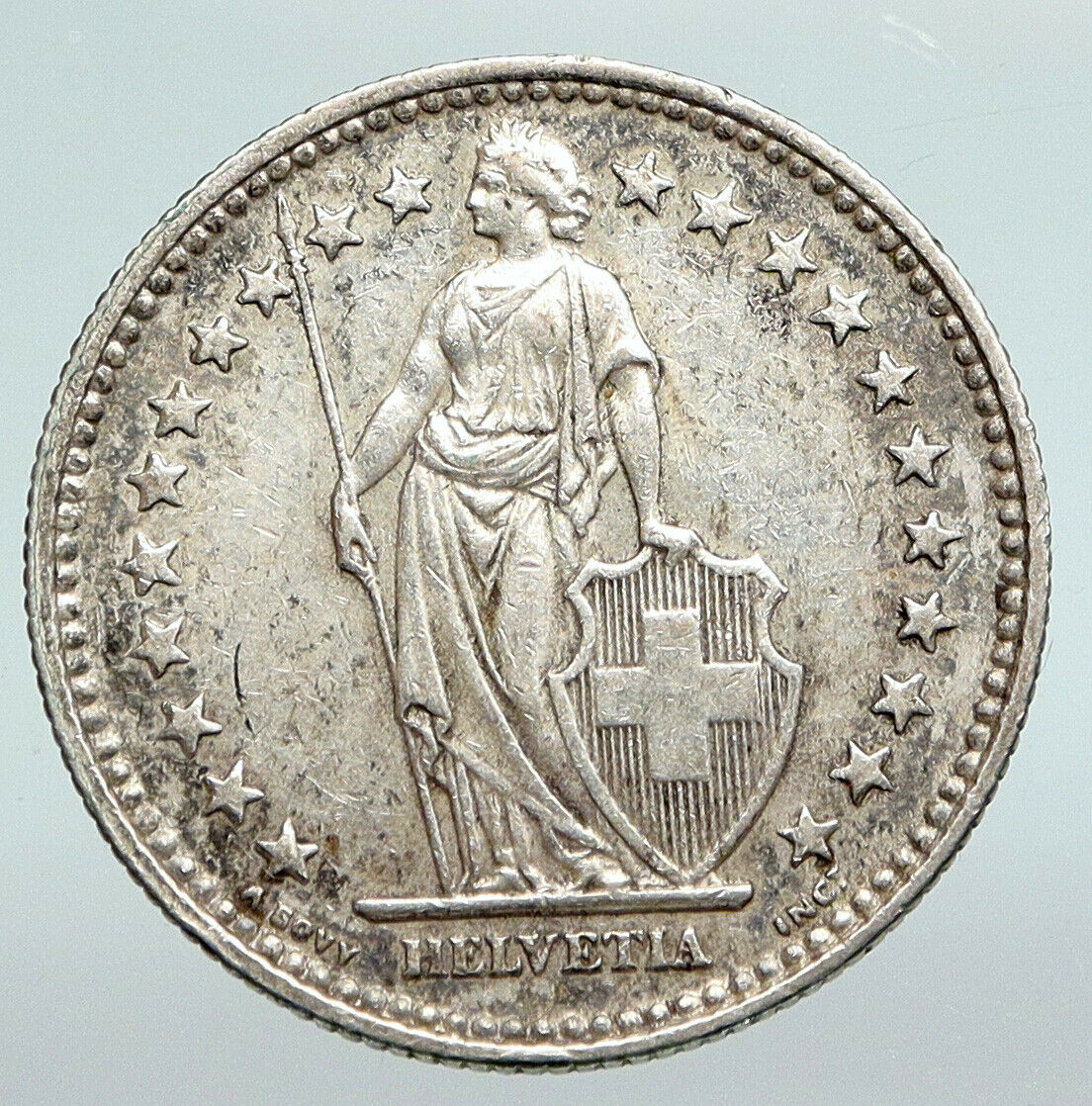 1940 SWITZERLAND - HELVETIA Symbolizes SWISS Nation SILVER 2 Francs Coin i90736